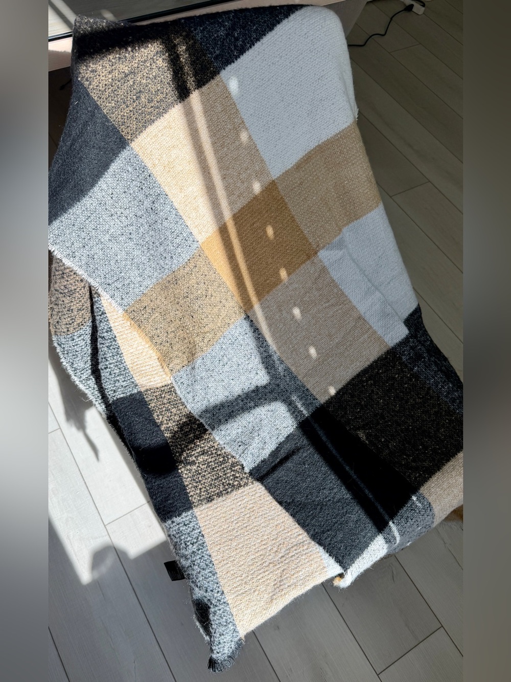 Anthropologie Plaid Scarf in Cream, Black & Gray